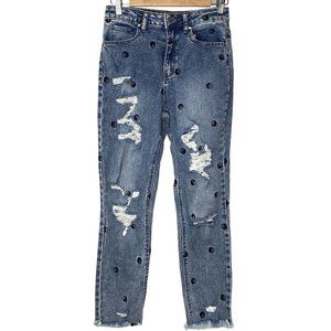 Tinselton Women’s Jeans Distressed Ying & Yang Symbol Light Wash Size 3